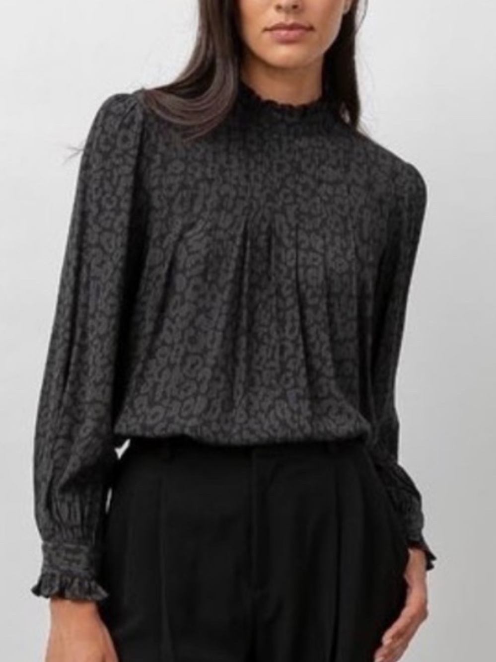 Rails Ariana Leopard Jacquard Mock Neck Blouse